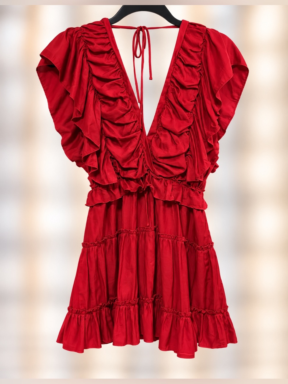 Glam Red Ruffle Tie-Back Mini Dress Size L